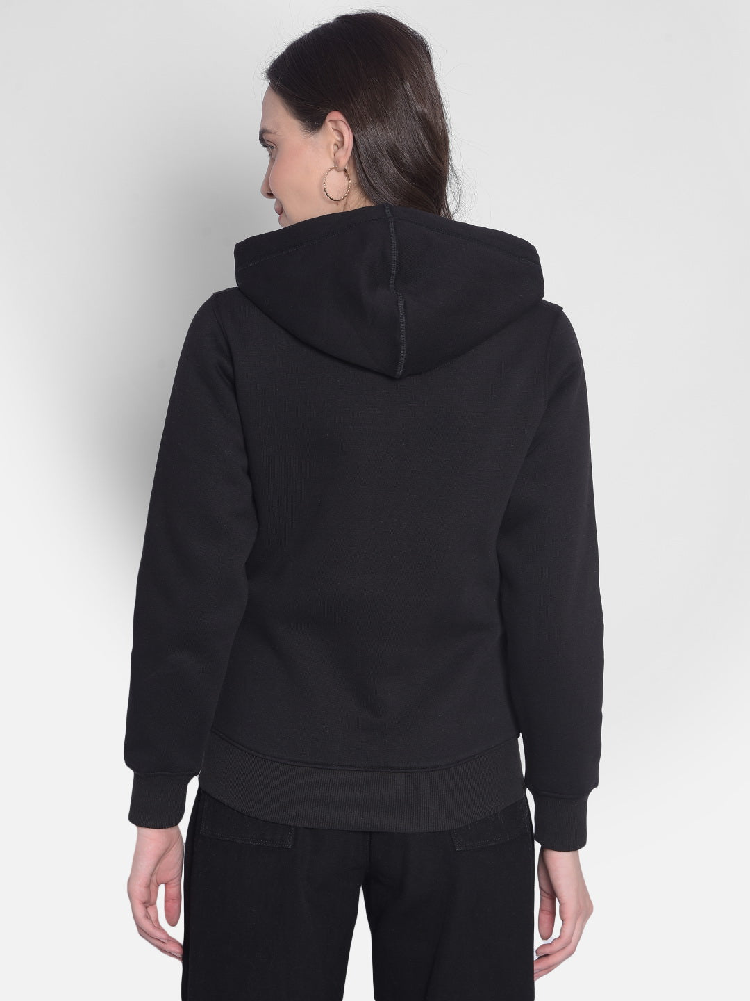 Black Hooded Front-Open Sweatshirt-Women Sweatshirts-Crimsoune Club