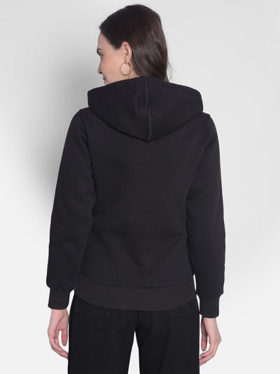 Black Hooded Front-Open Sweatshirt-Women Sweatshirts-Crimsoune Club