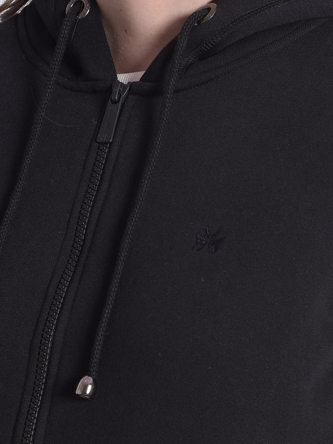 Black Hooded Front-Open Sweatshirt-Women Sweatshirts-Crimsoune Club