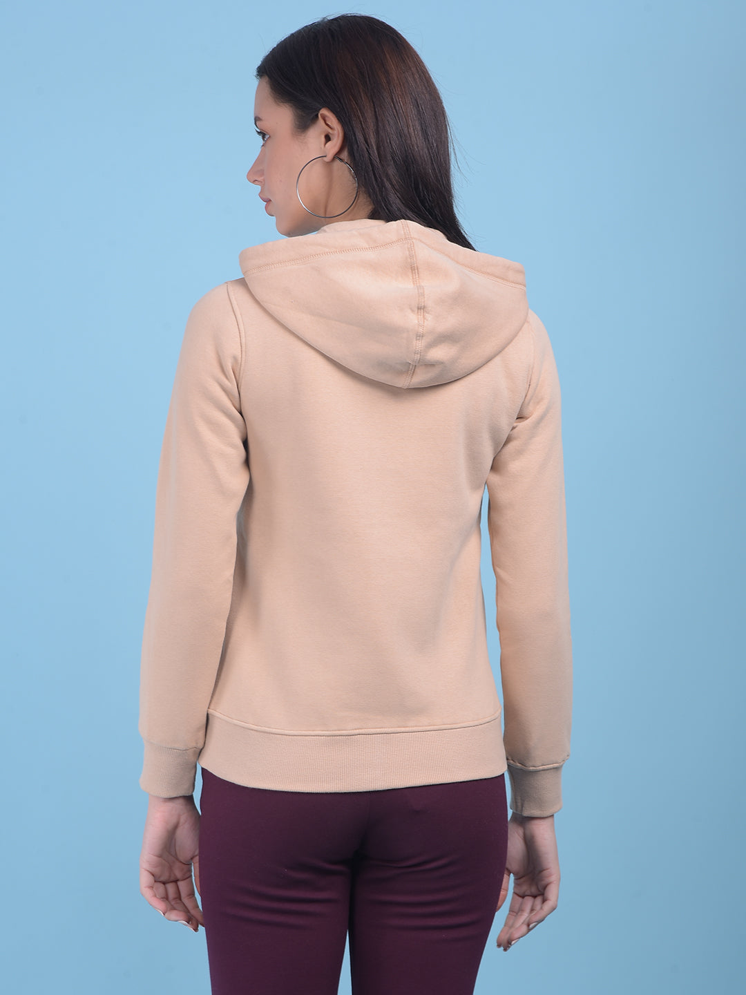 Beige Hooded Front-Open Sweatshirt-Women Sweatshirts-Crimsoune Club