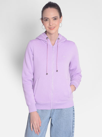 Purple Hooded Front-Open Sweatshirt-Women Sweatshirts-Crimsoune Club