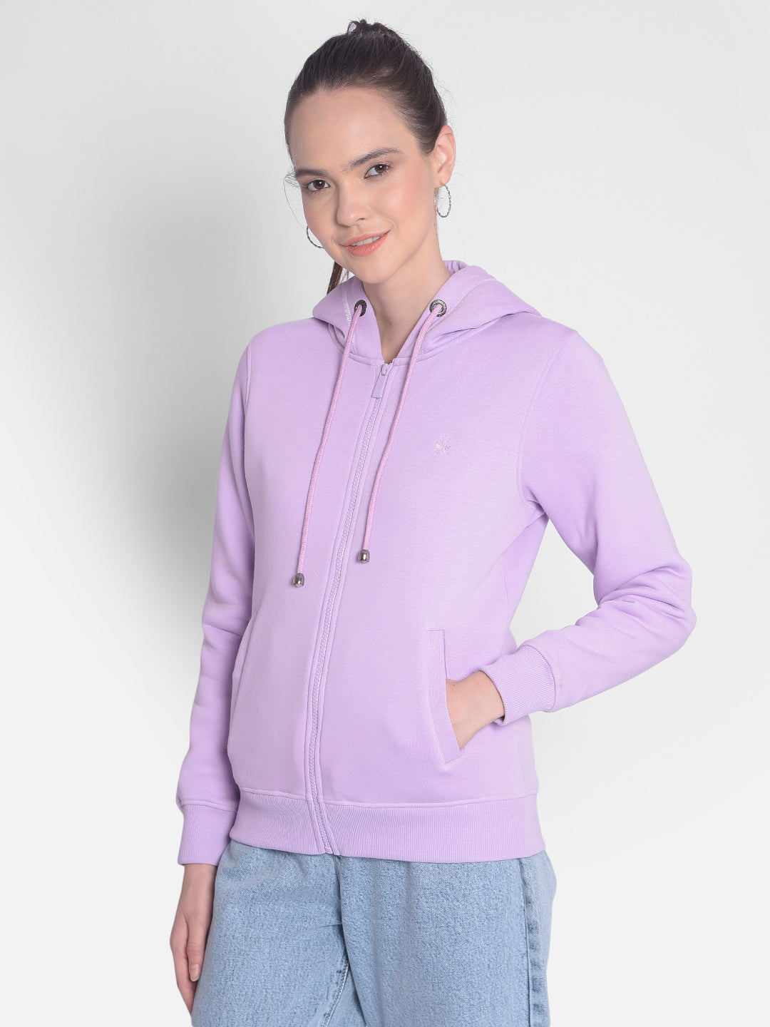 Purple Hooded Front-Open Sweatshirt-Women Sweatshirts-Crimsoune Club