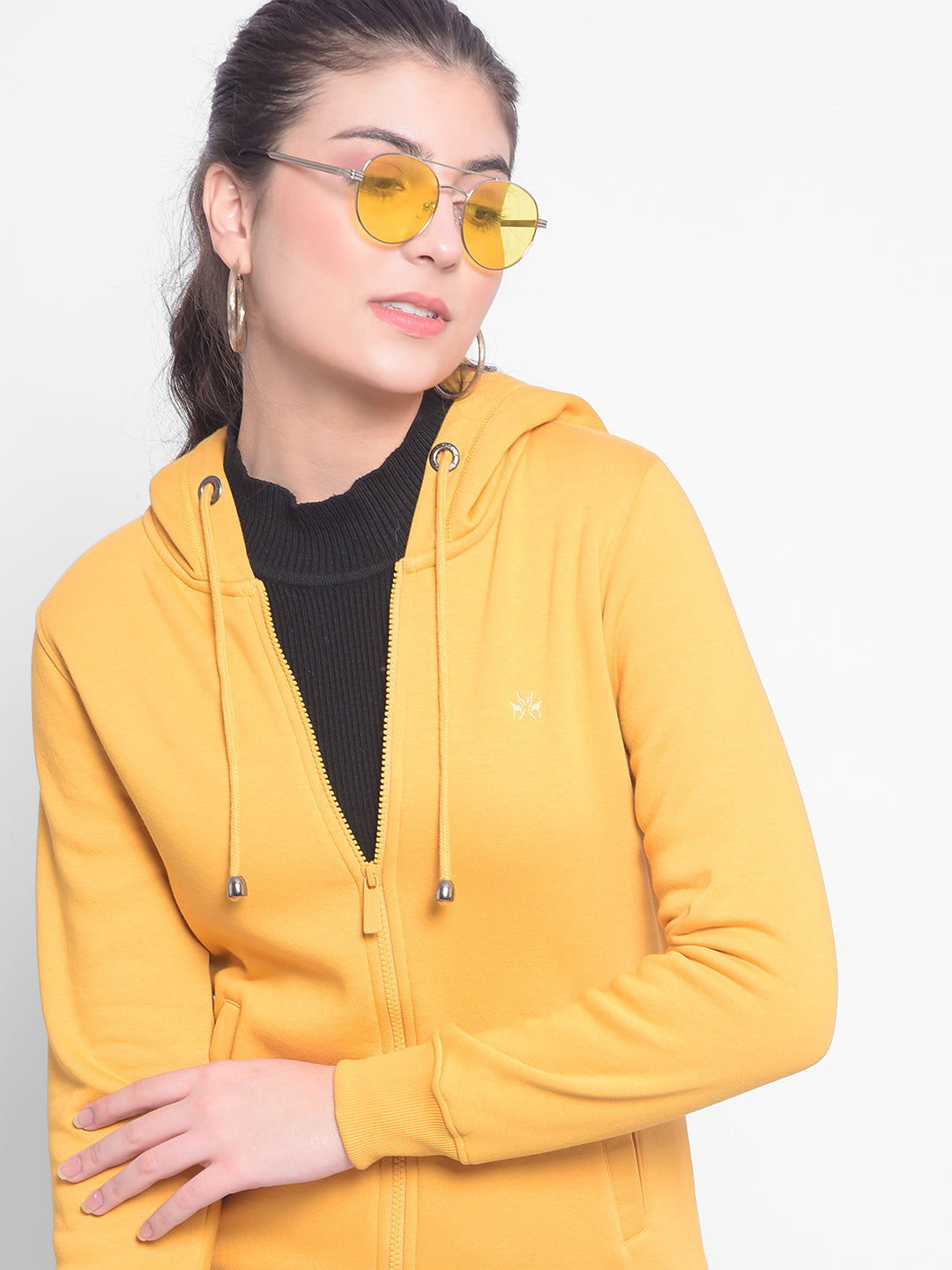 Mustard Hooded Sweatshirt-Women Sweatshirts-Crimsoune Club