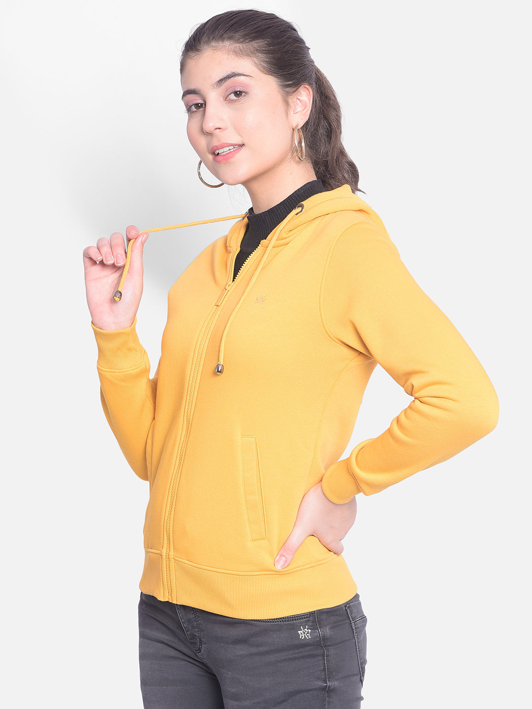 Mustard Hooded Sweatshirt-Women Sweatshirts-Crimsoune Club