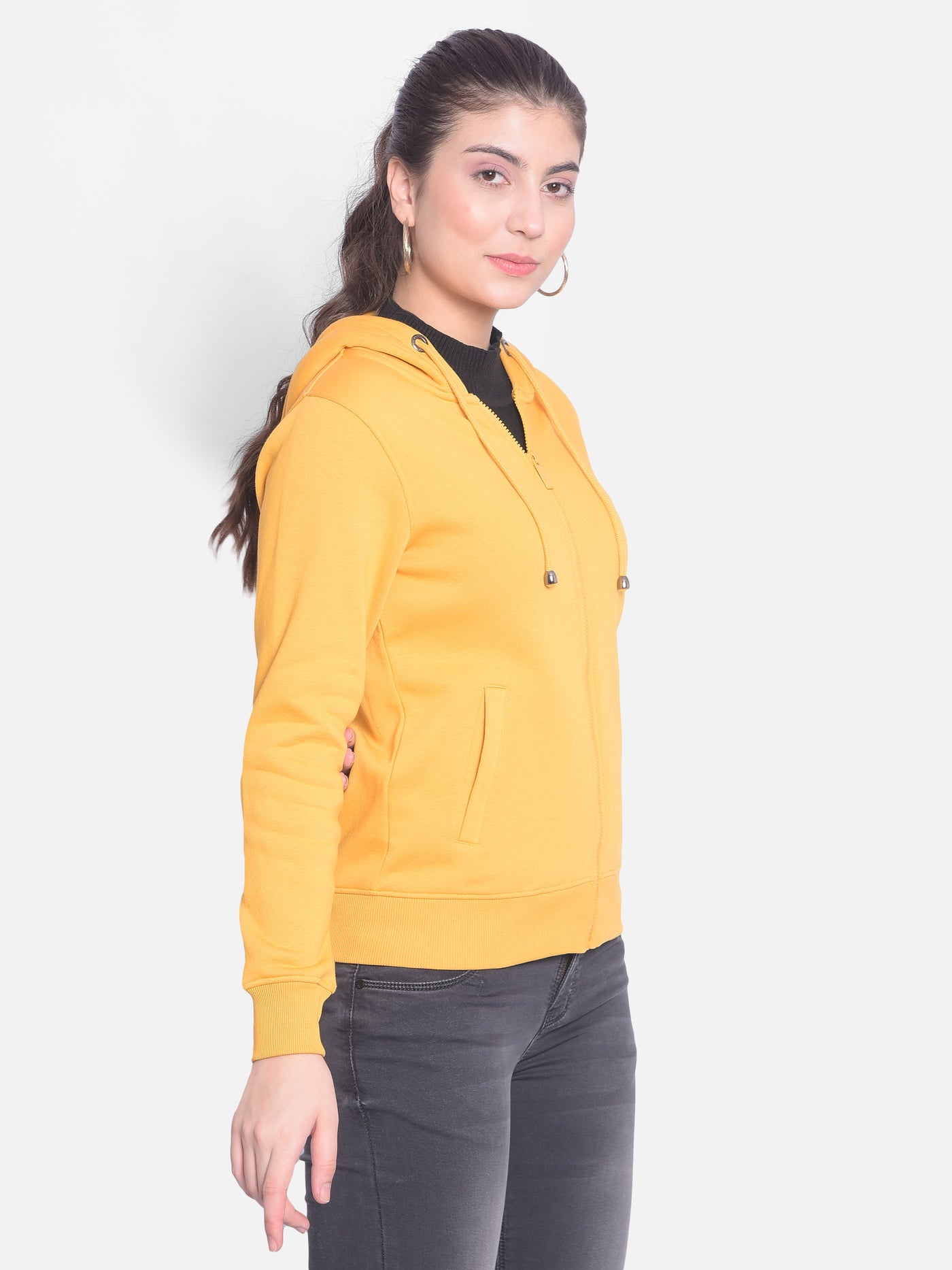 Mustard Hooded Sweatshirt-Women Sweatshirts-Crimsoune Club