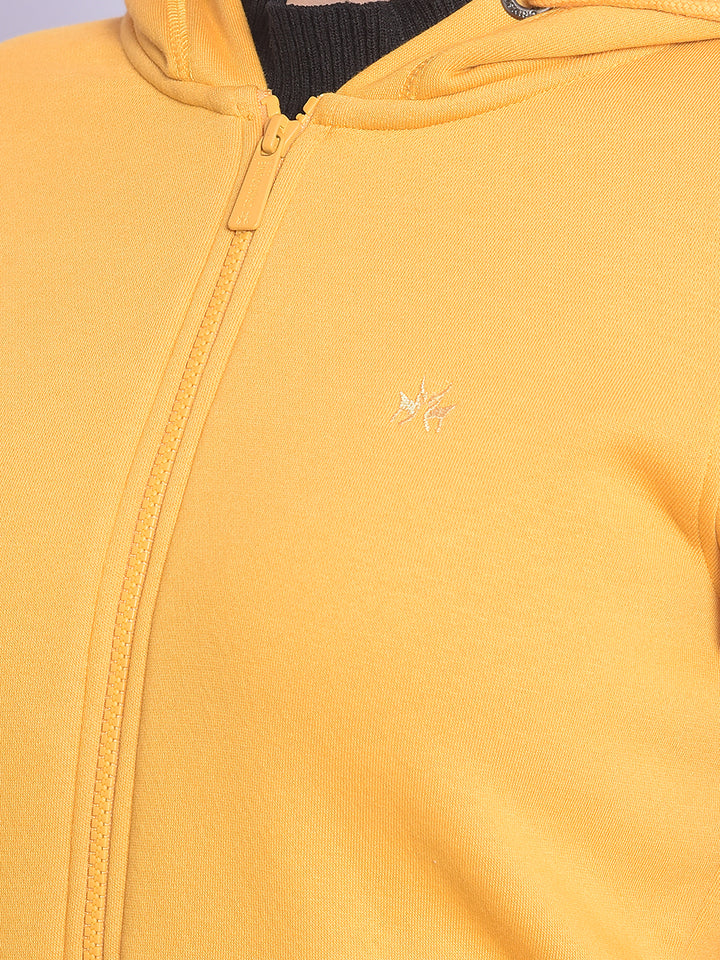 Mustard Hooded Sweatshirt-Women Sweatshirts-Crimsoune Club