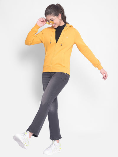 Mustard Hooded Sweatshirt-Women Sweatshirts-Crimsoune Club