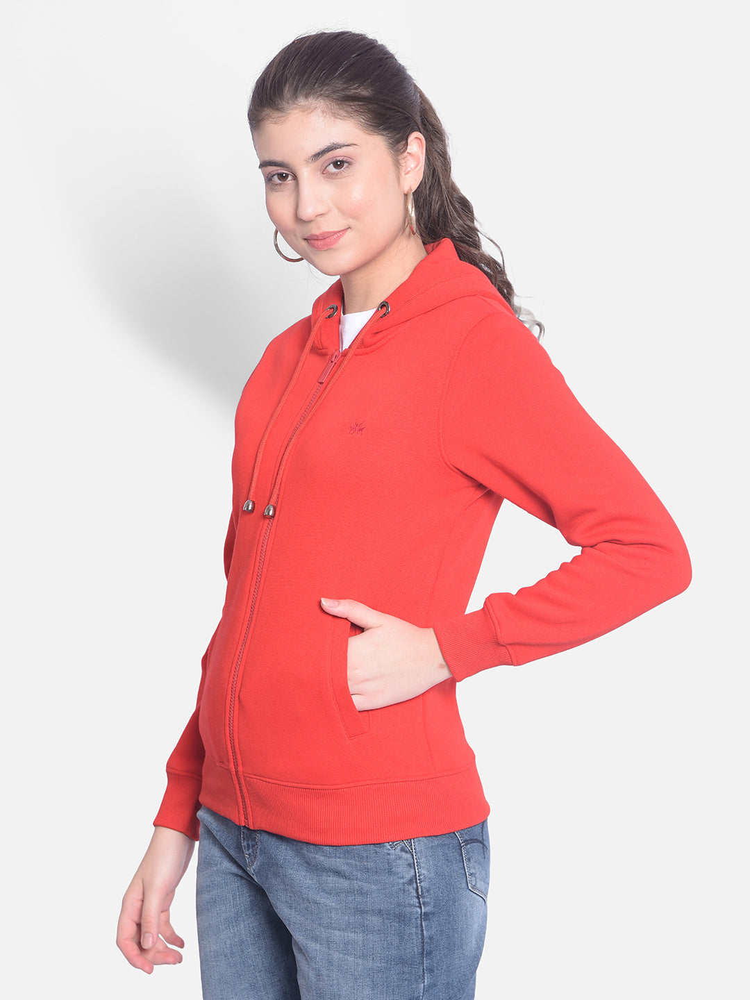 Red Hooded Sweatshirt-Women Sweatshirts-Crimsoune Club