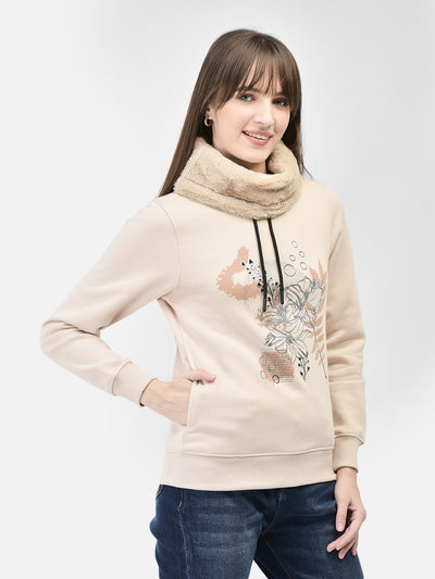 Beige Printed Sweatshirt-Women Sweatshirts-Crimsoune Club