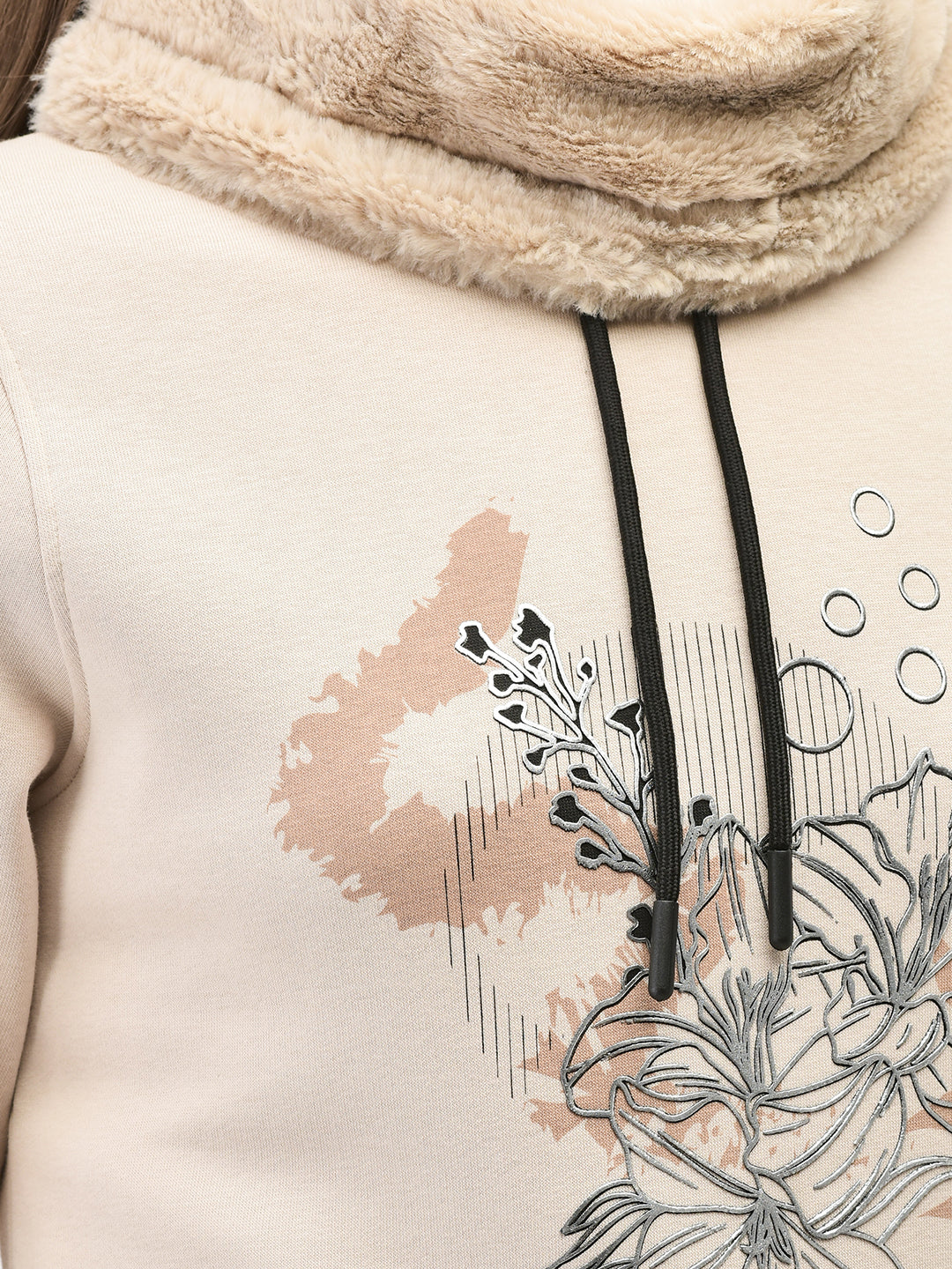 Beige Printed Sweatshirt-Women Sweatshirts-Crimsoune Club