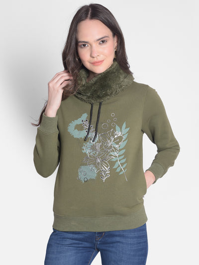 Olive Printed Sweatshirt-Women Sweatshirts-Crimsoune Club