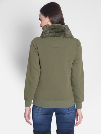 Olive Printed Sweatshirt-Women Sweatshirts-Crimsoune Club