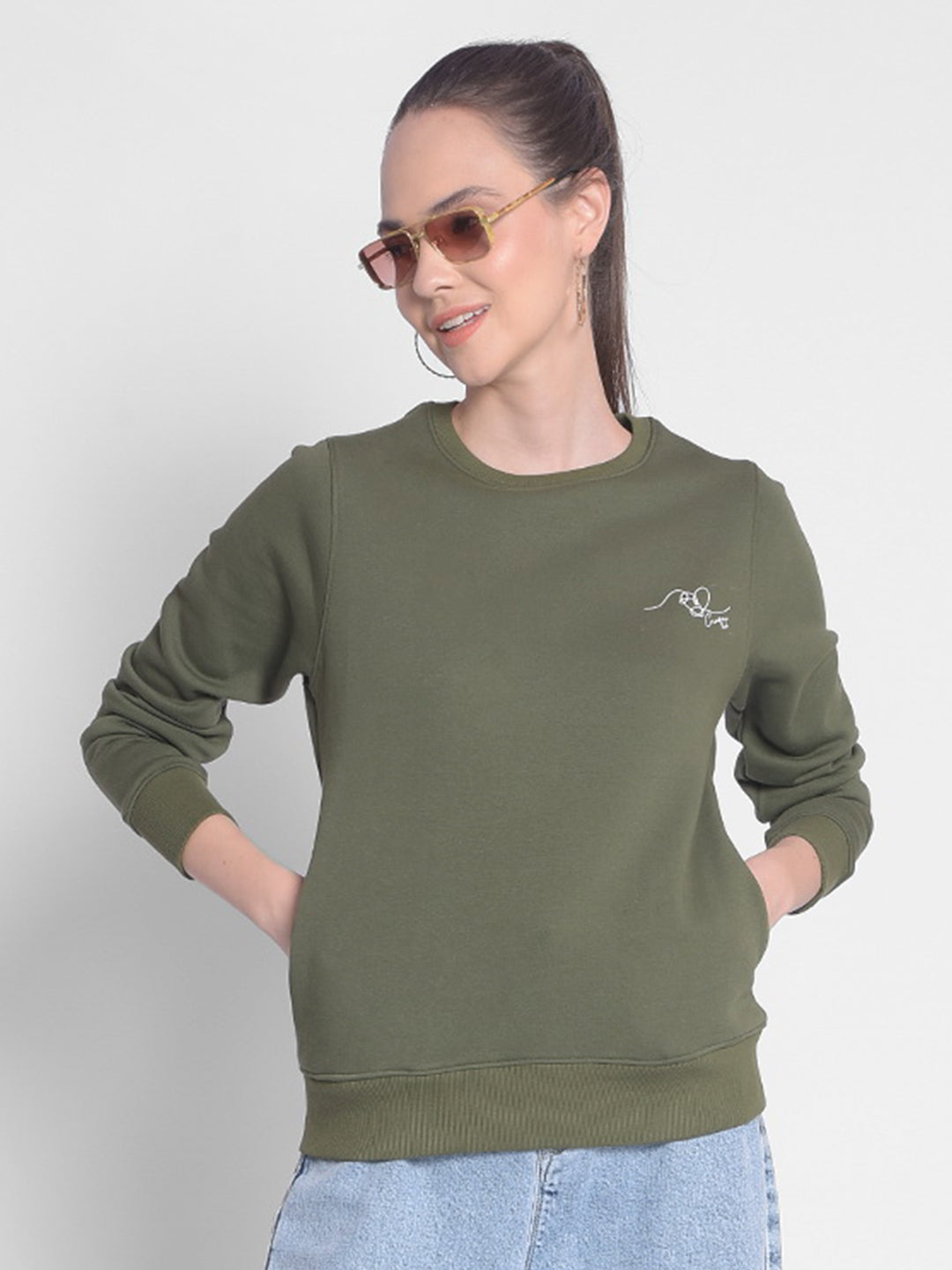 Olive Sweatshirt-Women Sweatshirts-Crimsoune Club