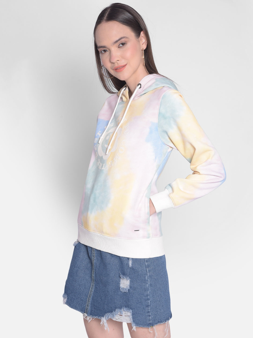 Multicolor Printed Sweatshirt With Hood-Women Sweatshirts-Crimsoune Club