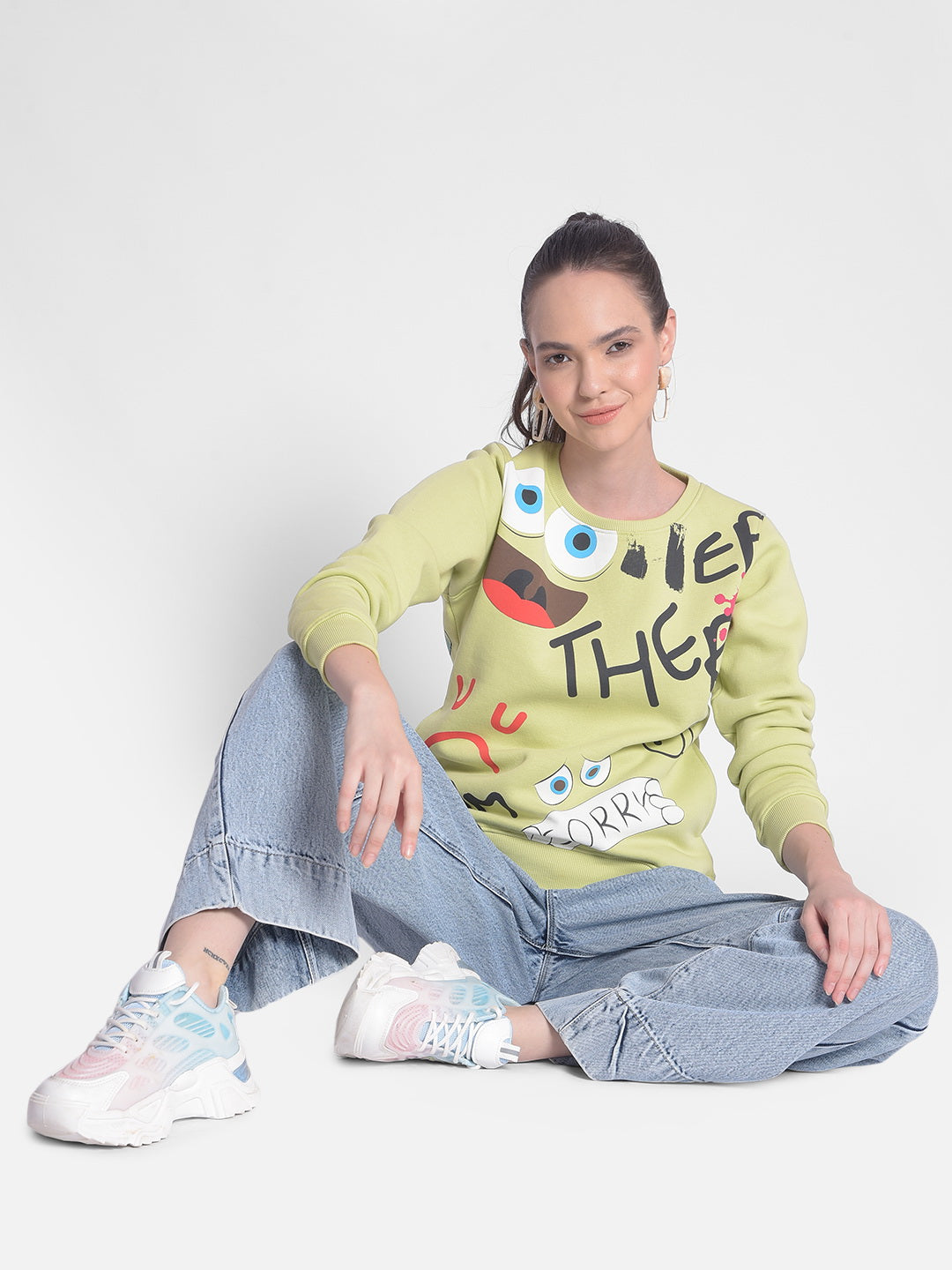 Olive Printed Sweatshirt-Women Sweatshirts-Crimsoune Club