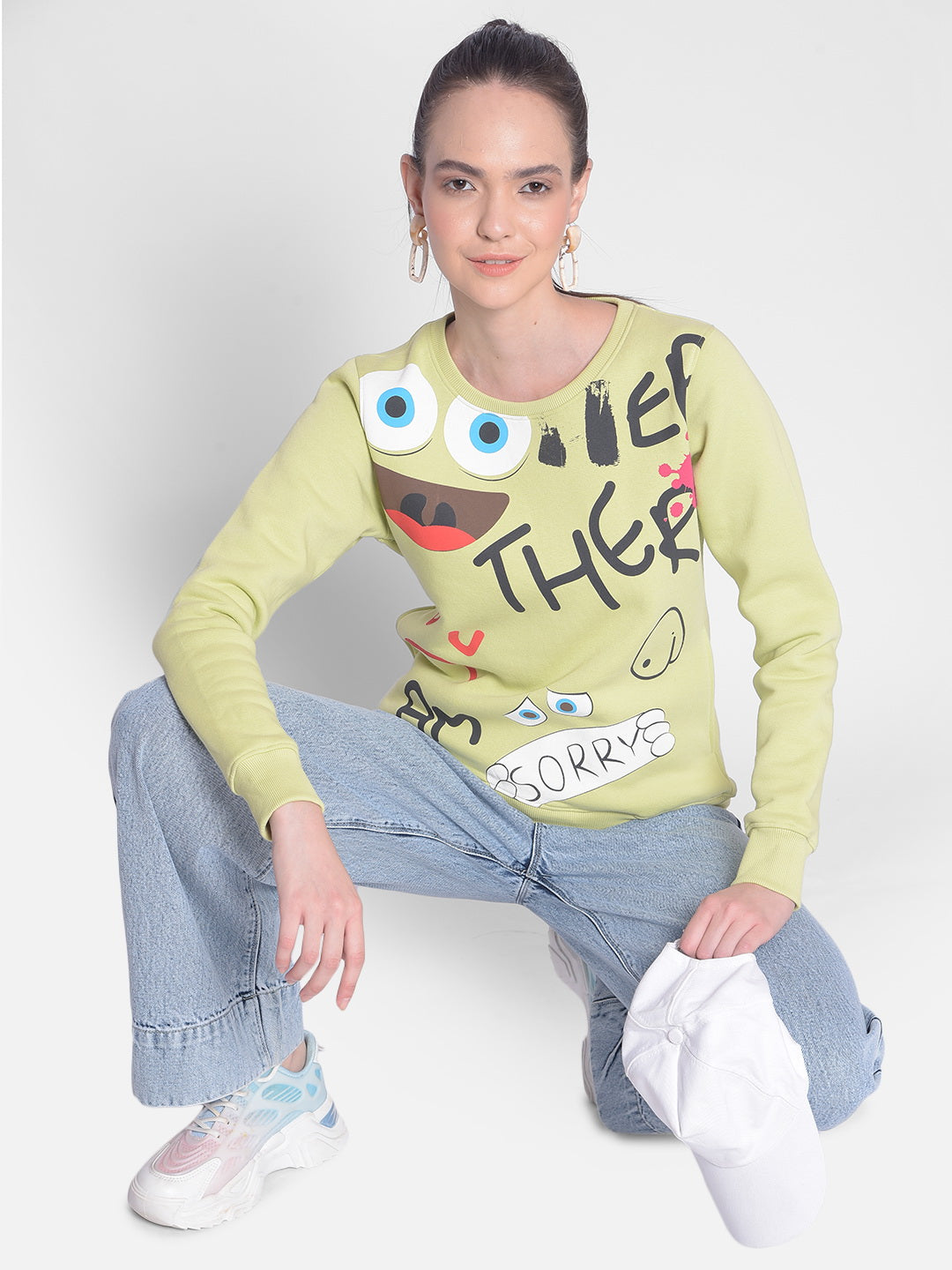 Olive Printed Sweatshirt-Women Sweatshirts-Crimsoune Club