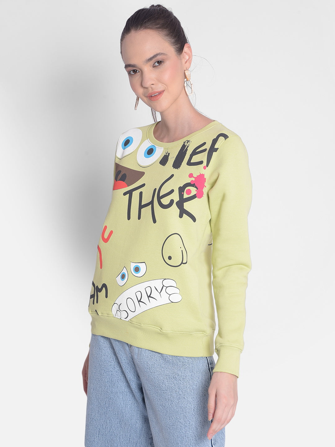 Olive Printed Sweatshirt-Women Sweatshirts-Crimsoune Club