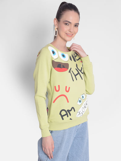 Olive Printed Sweatshirt-Women Sweatshirts-Crimsoune Club