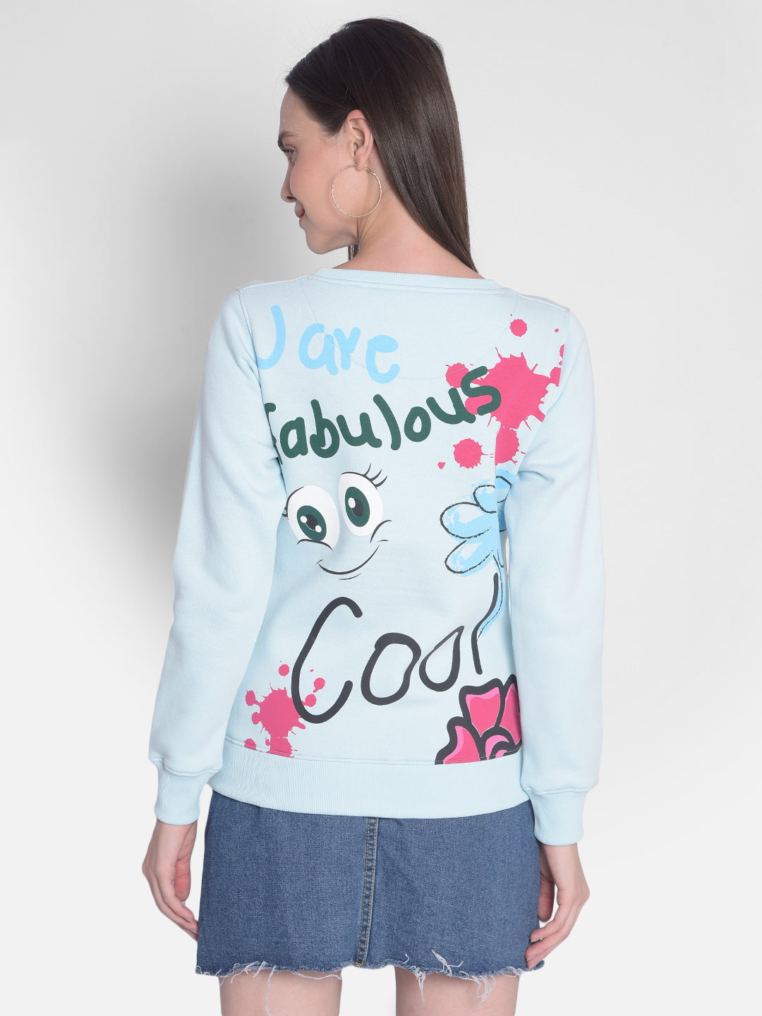 Blue Printed Sweatshirt-Women Sweatshirts-Crimsoune Club