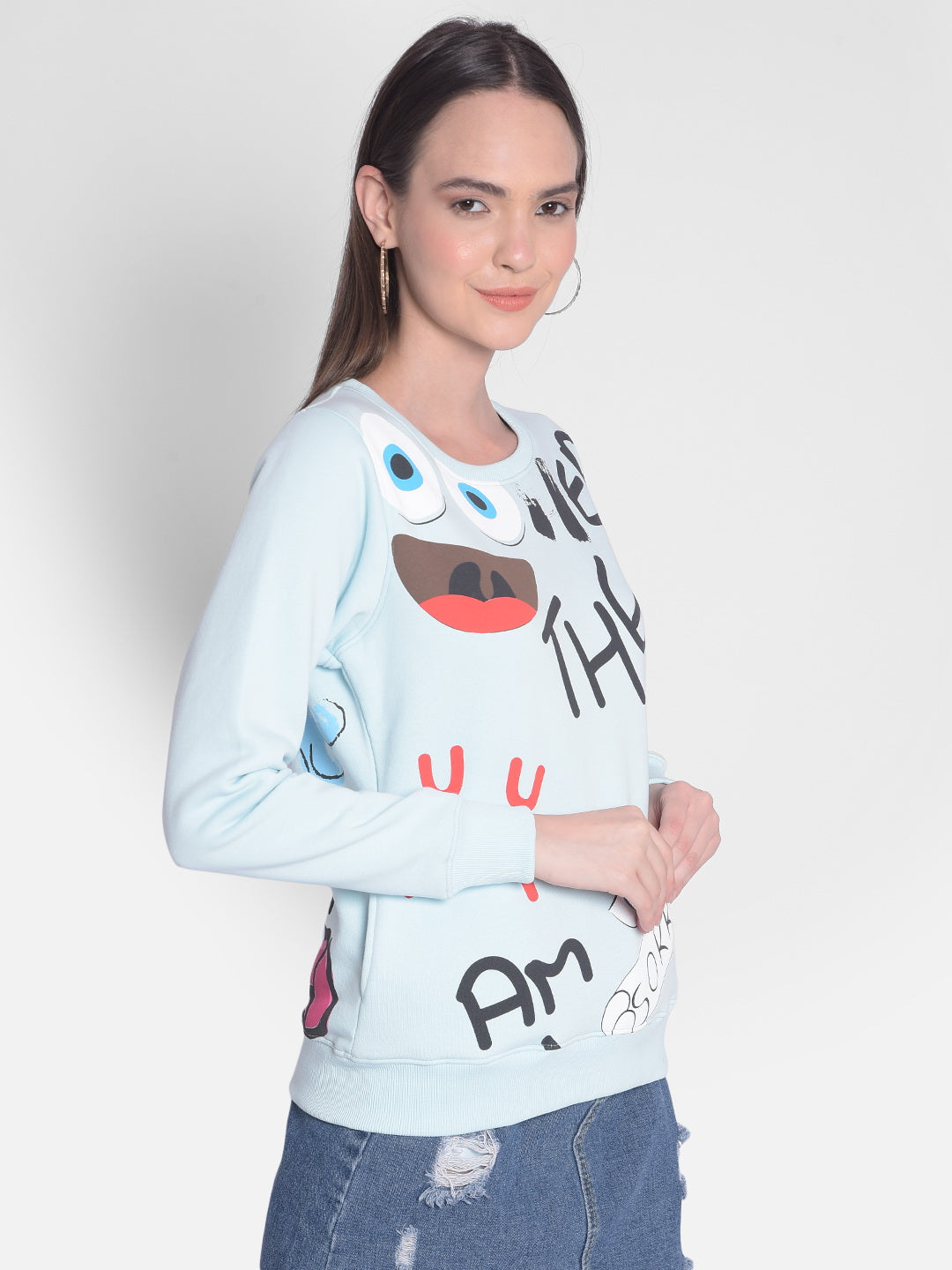 Blue Printed Sweatshirt-Women Sweatshirts-Crimsoune Club