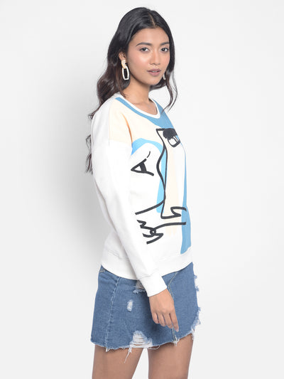 Off White Printed SweatShirts-Women SweatShirtss-Crimsoune Club