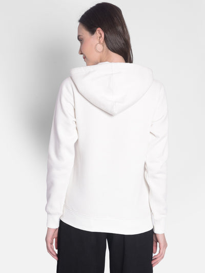 Off White Printed Sweatshirt With Hood-Women Sweatshirts-Crimsoune Club