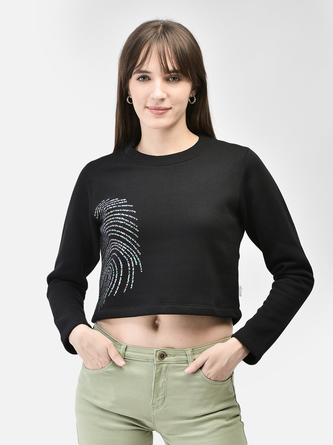 Black Crop Length Sweatshirt-Women Sweatshirts-Crimsoune Club