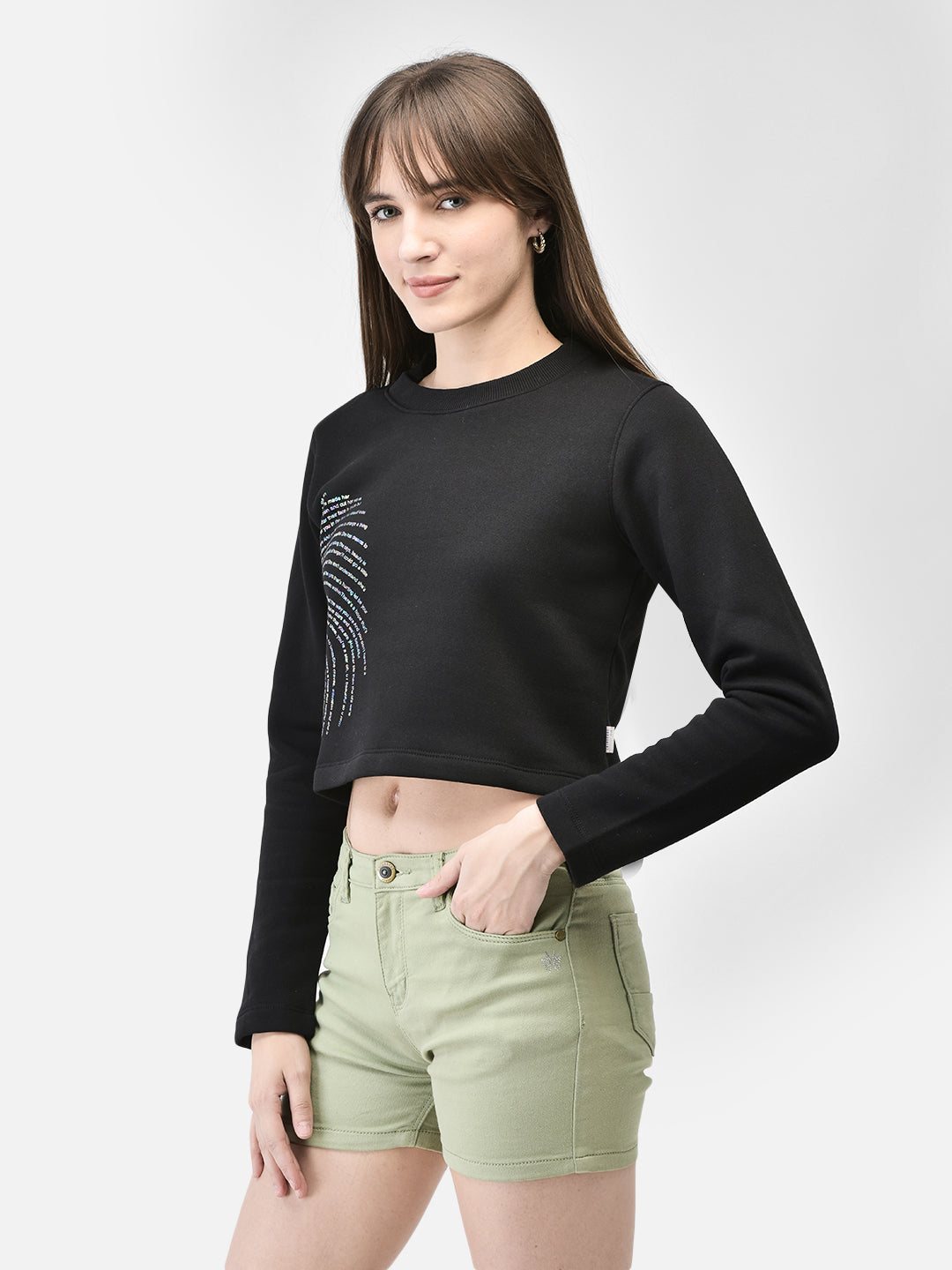 Black Crop Length Sweatshirt-Women Sweatshirts-Crimsoune Club