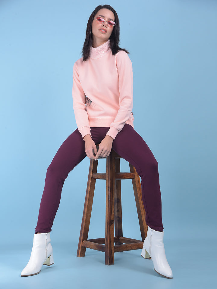 Pink Printed Pullover Sweatshirt-Women Sweatshirts-Crimsoune Club