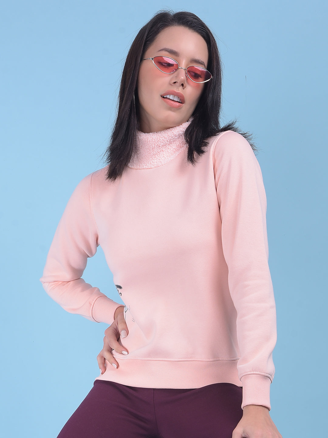 Pink Printed Pullover Sweatshirt-Women Sweatshirts-Crimsoune Club