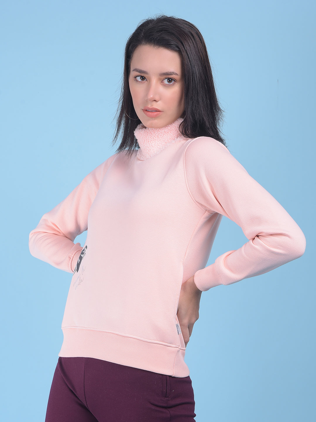 Pink Printed Pullover Sweatshirt-Women Sweatshirts-Crimsoune Club