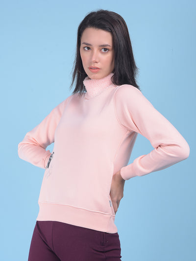 Pink Printed Pullover Sweatshirt-Women Sweatshirts-Crimsoune Club