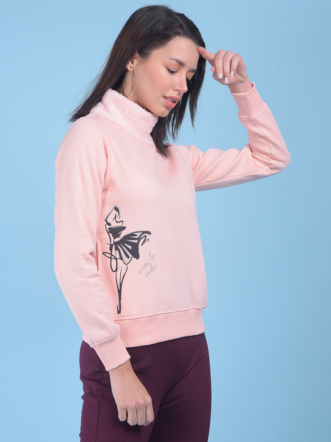 Pink Printed Pullover Sweatshirt-Women Sweatshirts-Crimsoune Club