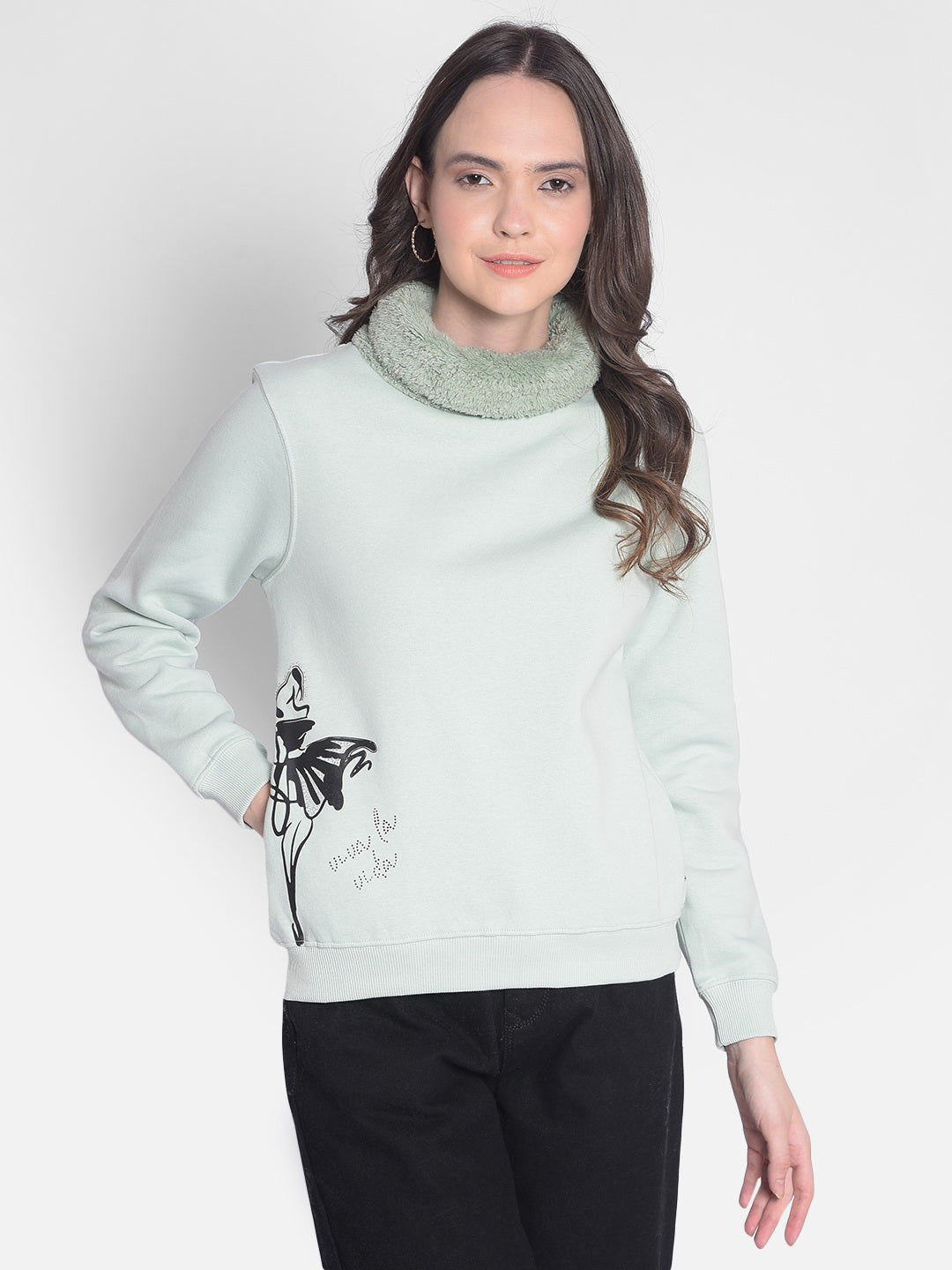 Green Printed Sweatshirt-Women Sweatshirts-Crimsoune Club