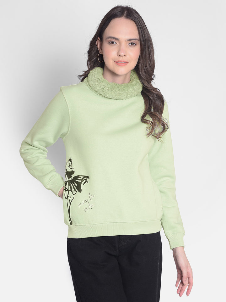 Green Printed Sweatshirt-Women Sweatshirts-Crimsoune Club