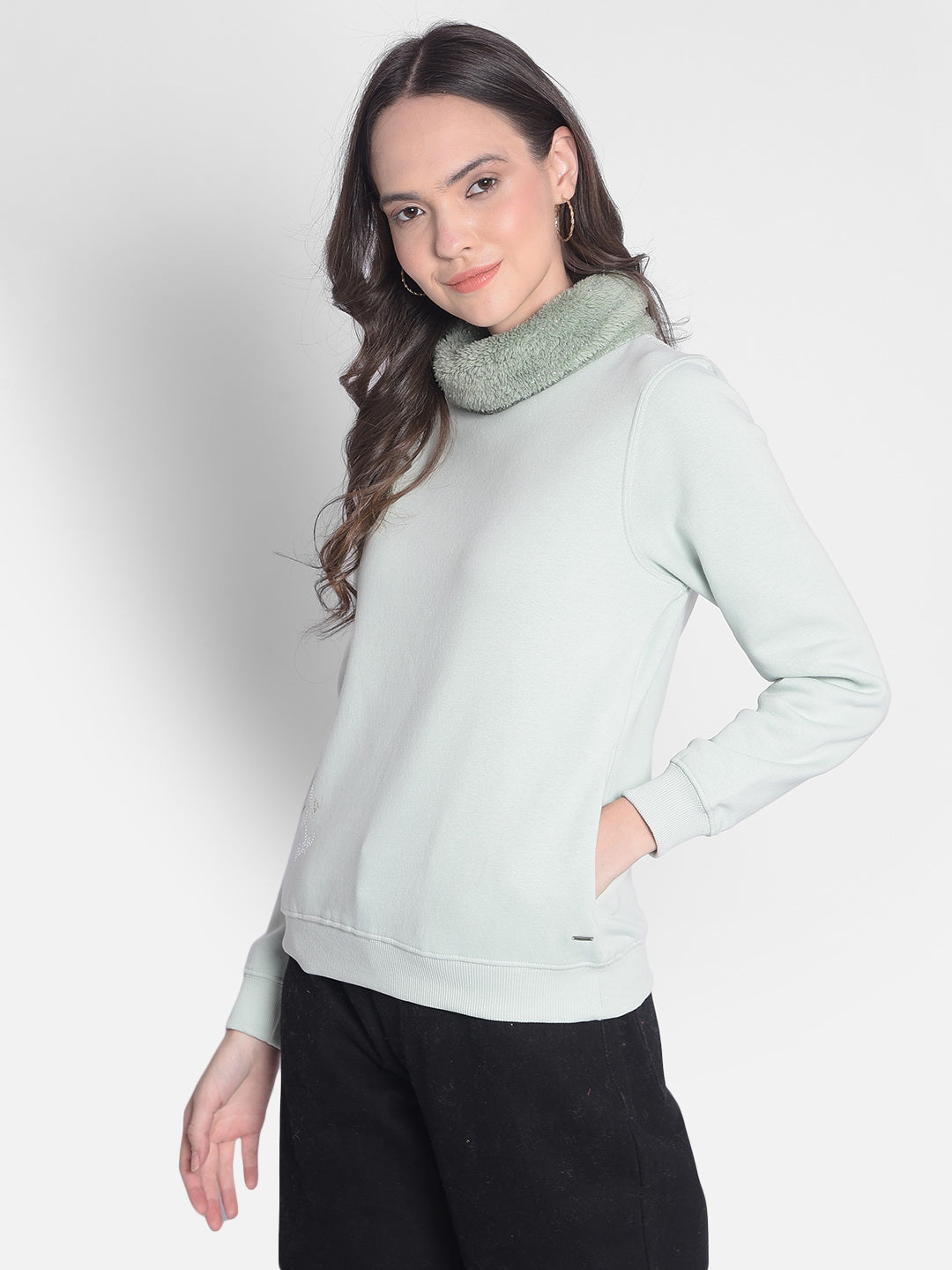 Green Printed Sweatshirt-Women Sweatshirts-Crimsoune Club