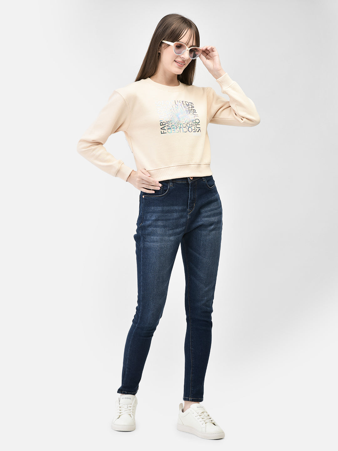 Peach Printed Crop Length Sweatshirt-Women Sweatshirts-Crimsoune Club