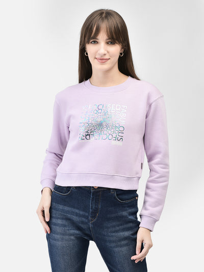 Purple Printed Crop Length Sweatshirt-Women Sweatshirts-Crimsoune Club