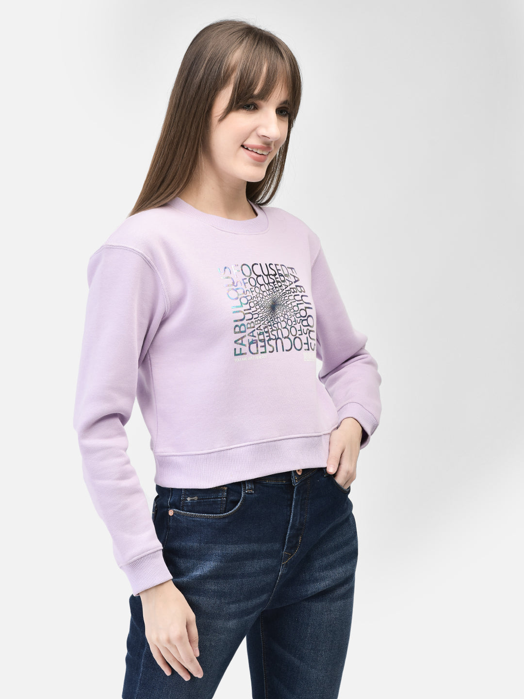 Purple Printed Crop Length Sweatshirt-Women Sweatshirts-Crimsoune Club