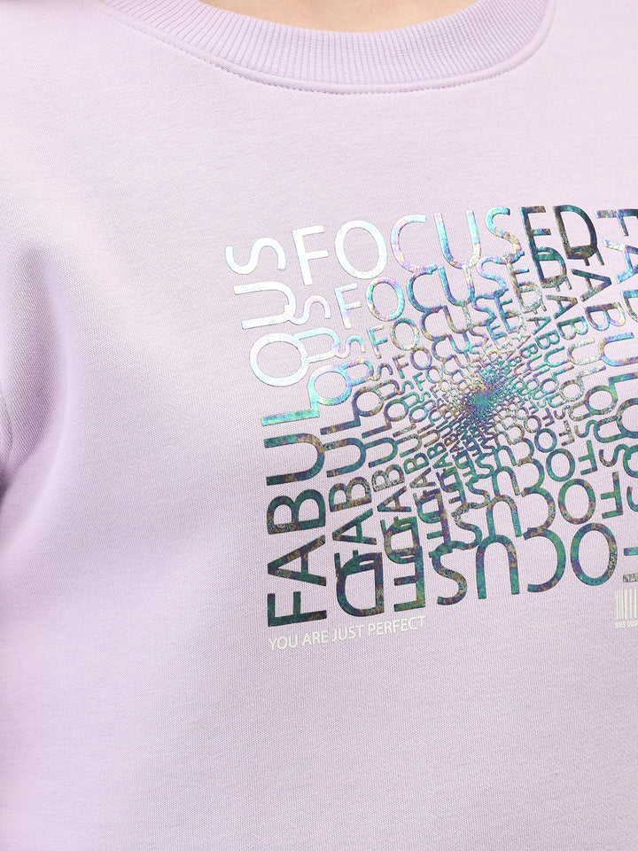 Purple Printed Crop Length Sweatshirt-Women Sweatshirts-Crimsoune Club
