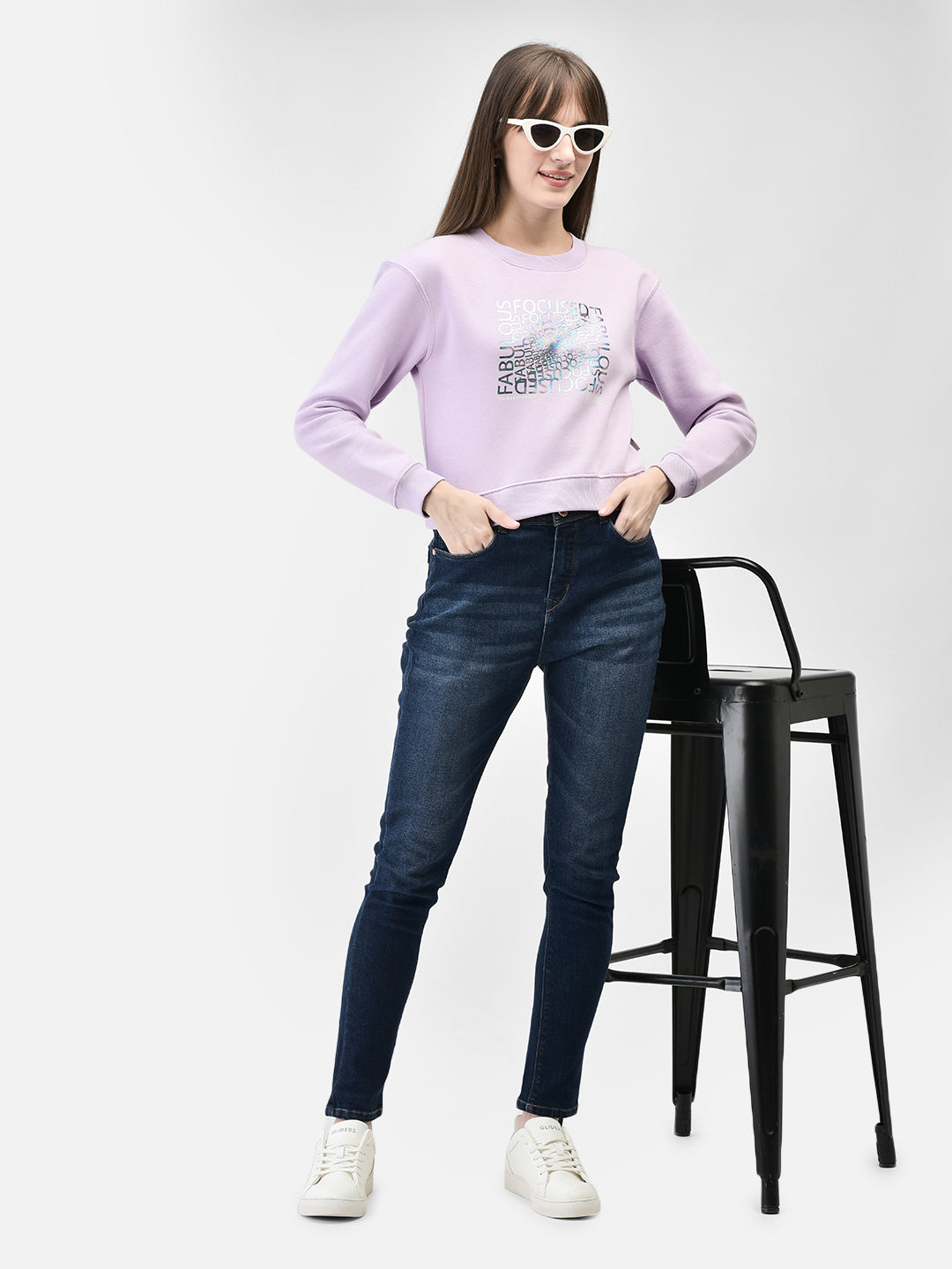 Purple Printed Crop Length Sweatshirt-Women Sweatshirts-Crimsoune Club