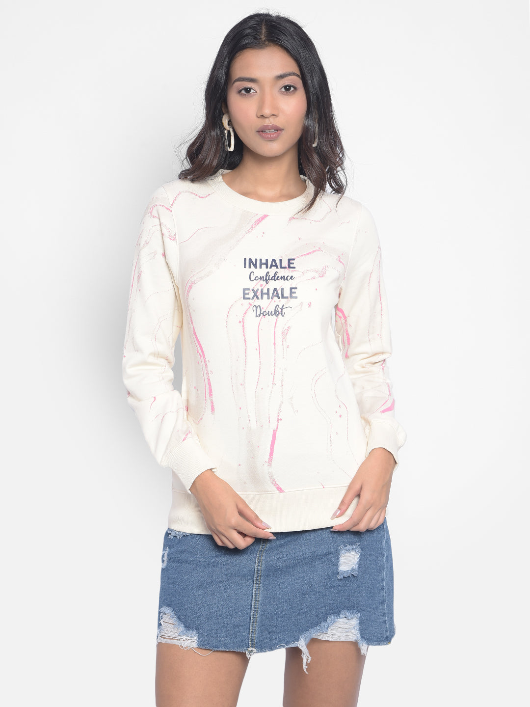 Cream Printed SweatShirts-Women SweatShirtss-Crimsoune Club