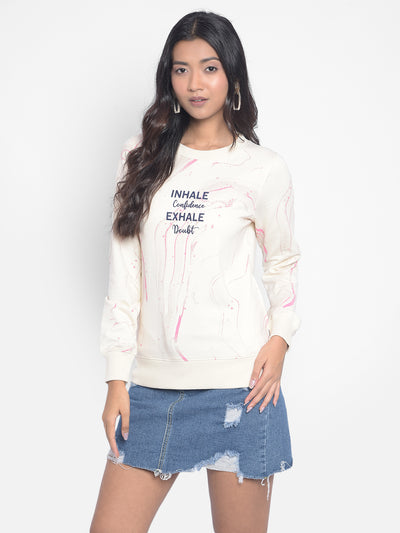 Cream Printed SweatShirts-Women SweatShirtss-Crimsoune Club