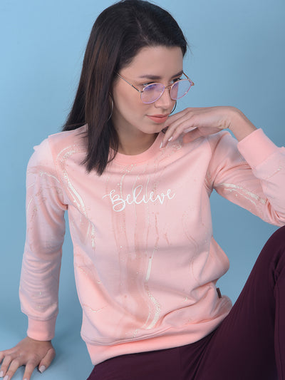 Peach Printed Sweatshirt-Women Sweatshirts-Crimsoune Club