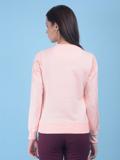 Peach Printed Sweatshirt-Women Sweatshirts-Crimsoune Club