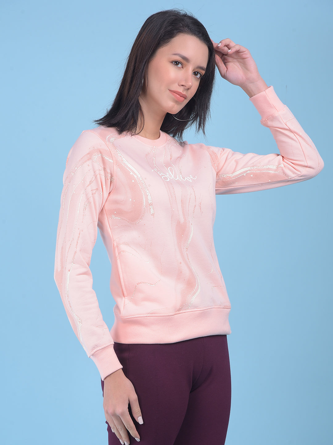 Peach Printed Sweatshirt-Women Sweatshirts-Crimsoune Club