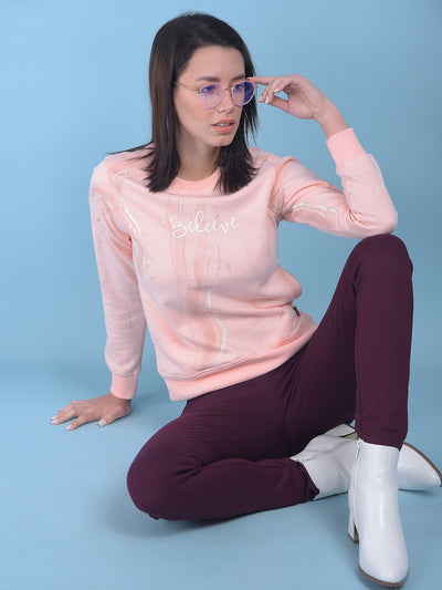 Peach Printed Sweatshirt-Women Sweatshirts-Crimsoune Club