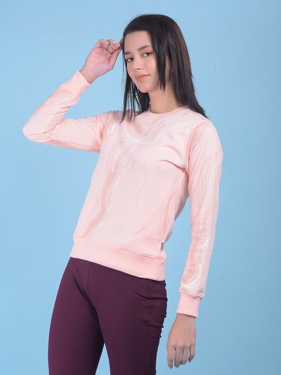 Peach Printed Sweatshirt-Women Sweatshirts-Crimsoune Club