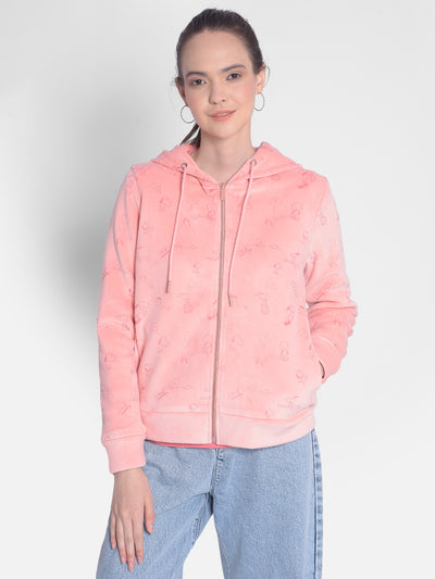 Peach Hooded Front-Open Sweatshirt-Women Sweatshirts-Crimsoune Club