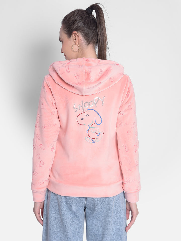 Peach Hooded Front-Open Sweatshirt-Women Sweatshirts-Crimsoune Club